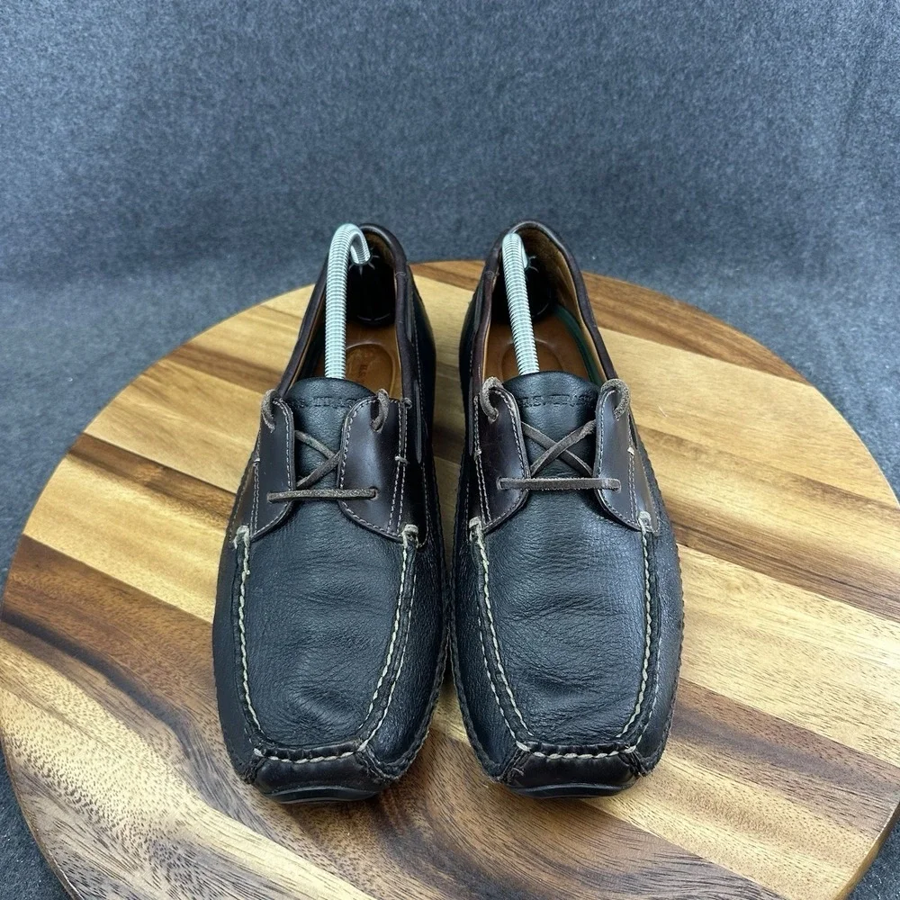 HS Trask Shoes Mens 10M Black Leather Slip On Boat Shoes Driving Moccasins H3184